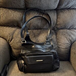 Elegant Black Crocodile-Embossed Shoulder Bag by Jacquline Smith